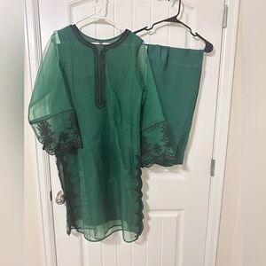 Green shirt and pajama. 2 piece. Modern Indian Pakistani wear